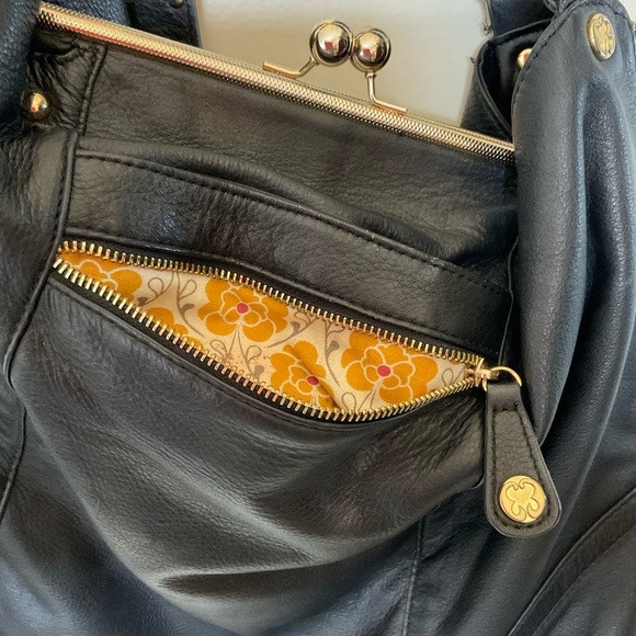 Emma Fox Black Leather Handbag with Gold Hardware - Picture 6 of 12